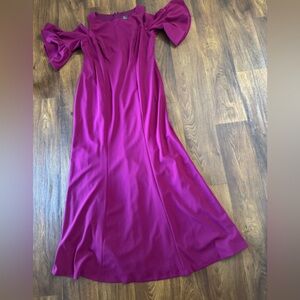 Adrianna Papell Magenta Maxi Dress with Short Flutter Sleeves
